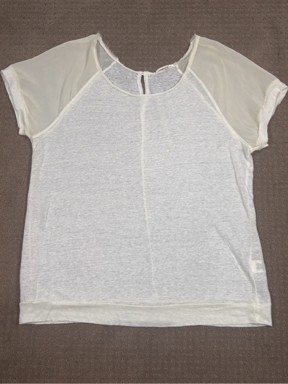 Matty M Sheer-Trim Cream Short Sleeve Linen Tee